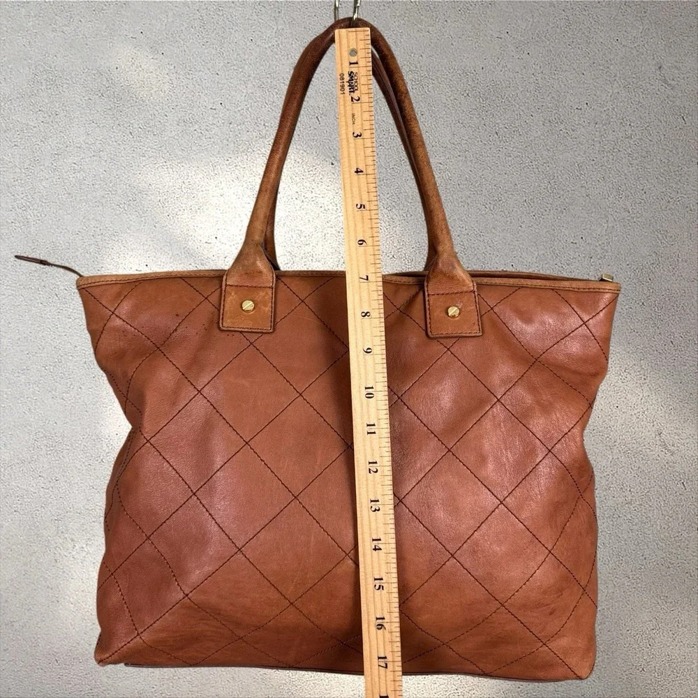 Tory Burch Jaden Quilted Leather‎ Tote Bag Purse Cognac Brown